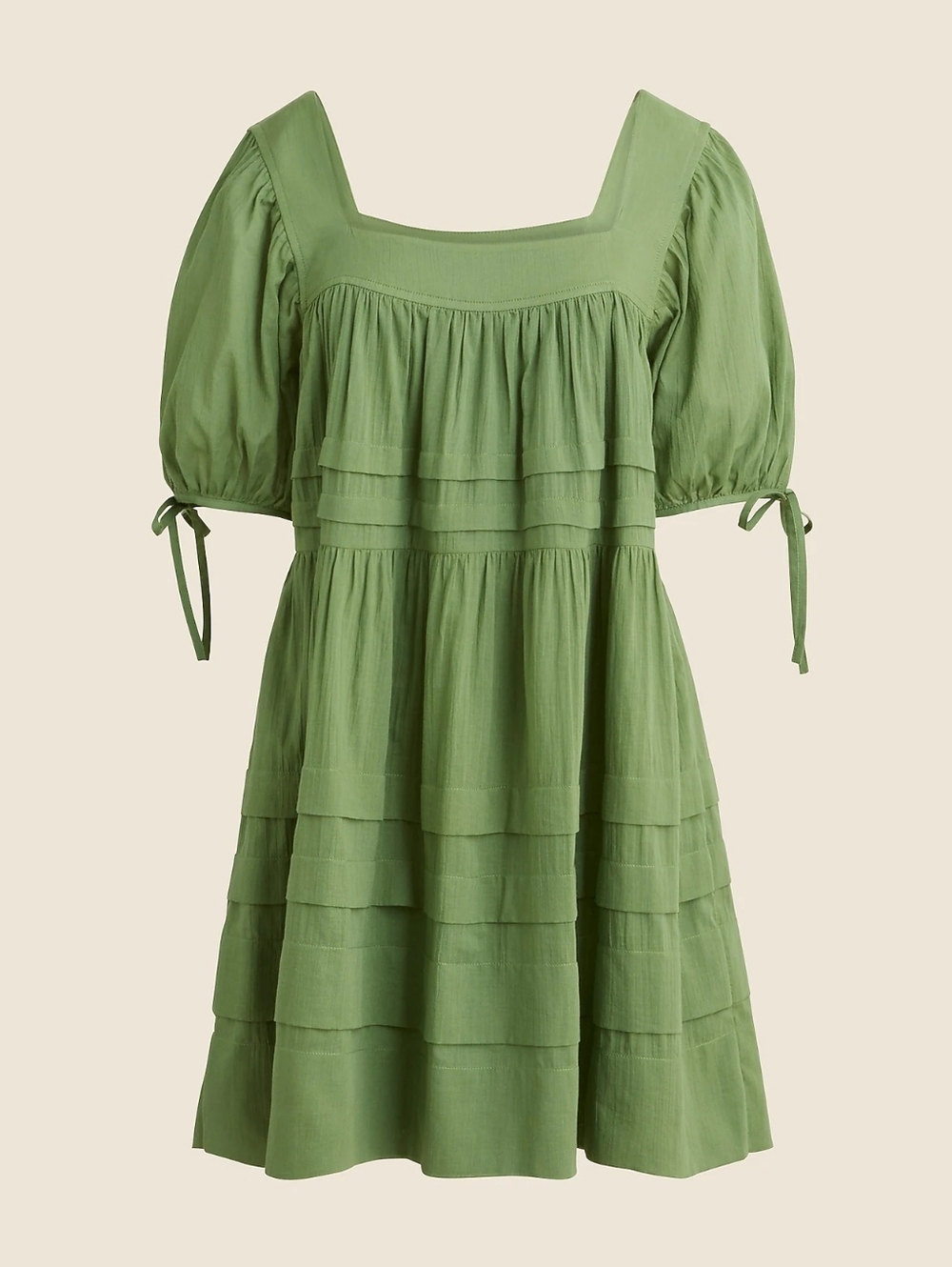 J. Crew Green Tiered Square-Neck Puff Sleeve Mini Dress
